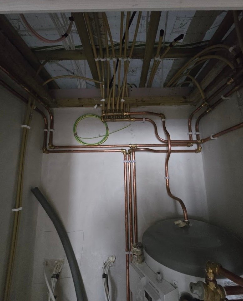 Overhead copper pipework installation